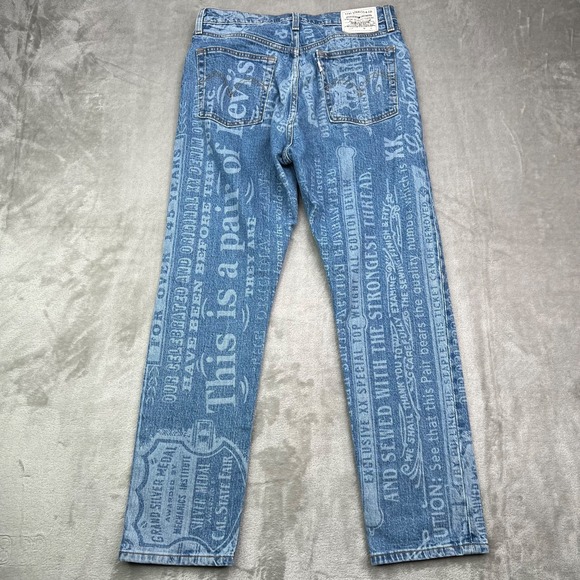 Levis 501 Jeans Women 28x28 Blue Graphic Print Straight Button Fly Western Denim - Picture 2 of 15